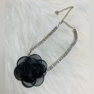 Camellia Flower Rhinestone Choker Necklace Bling Chain Women Fashion Jewelry